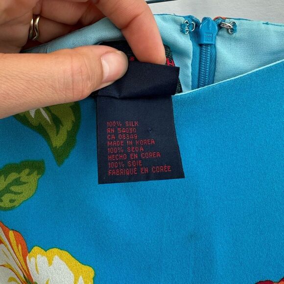 Ralph Lauren Y2K Vintage Blue Silk Floral Ruffle Hem Pencil Mini Skirt Size 2 - Picture 7 of 8